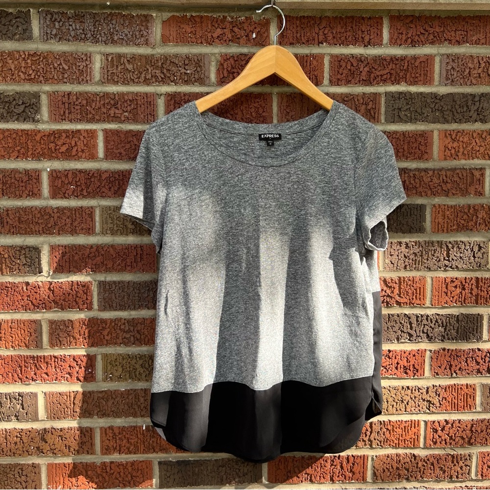 Express Gray and Black Chiffon Colorblock Short Sleeve Top